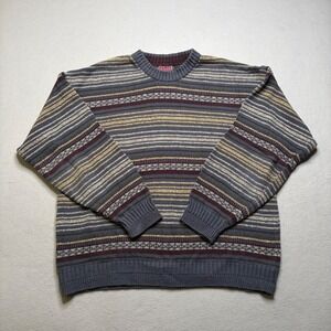 Jantzen Sport Sweater Mens XL Blue Striped Geometric Knit Vintage Crewneck